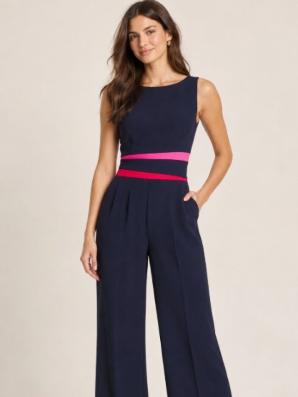 Vince Camuto Navy and Pink Colorblock Jumpsuit